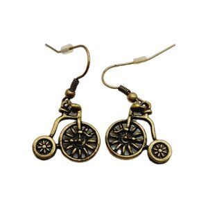Gold Tone Bicycle / Tricycle Earrings 1" Vintage